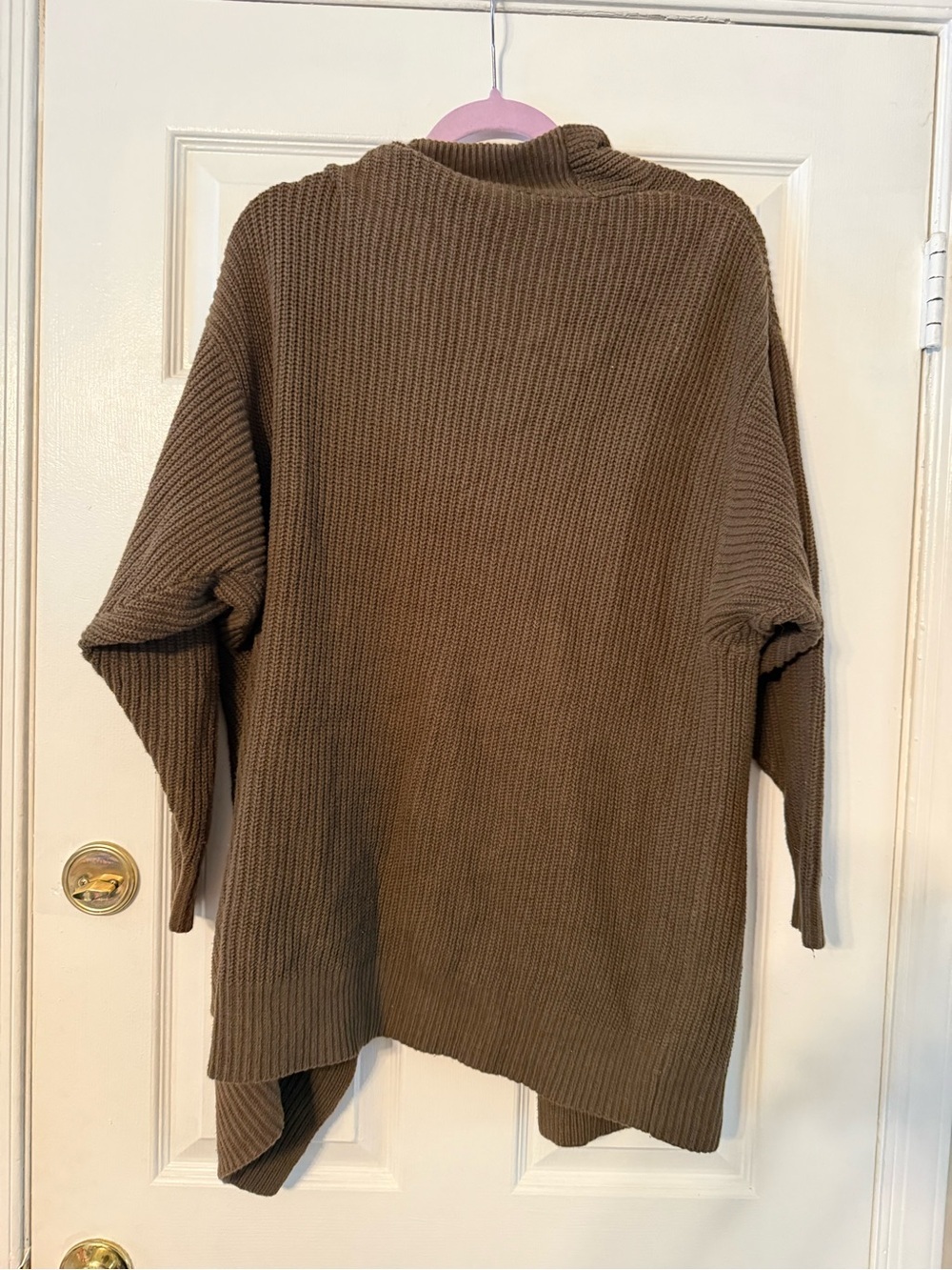Express Open-Front Brown Ribbed Cardigan with Pockets - Picture 4 of 6